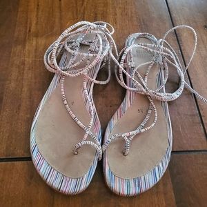 Stuart Weitzman Leather Flat Lace up Sandals